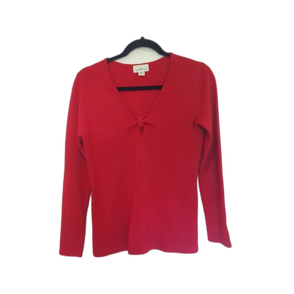 Jaclyn Smith Woman's SM V Neck Sweater Top Rouched Detail Long Sleeve Red